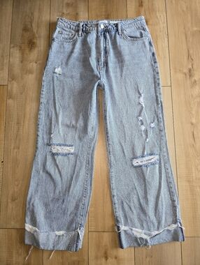 Ceros Distressed Straight Leg Ankle Cropped Jeans Sz 31